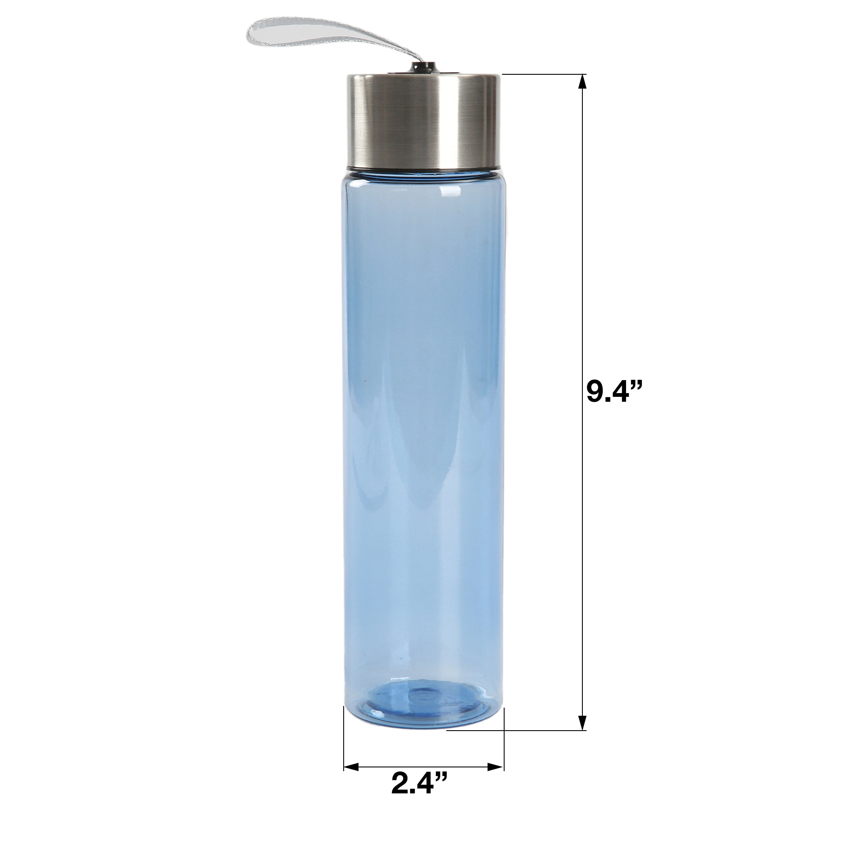 (8 pack) Mainstays 18oz Plastic Blue Water Bottle Stainless Steel Screw Cap Lid with Strap, 1 Each