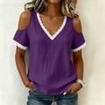 thumbnail image 2 of Cilsoka Lace Crochet Cold Shoulder Tops for Women Trendy Summer Short Sleeve Tunic Shirts Casual Loose Blouses, 2 of 6