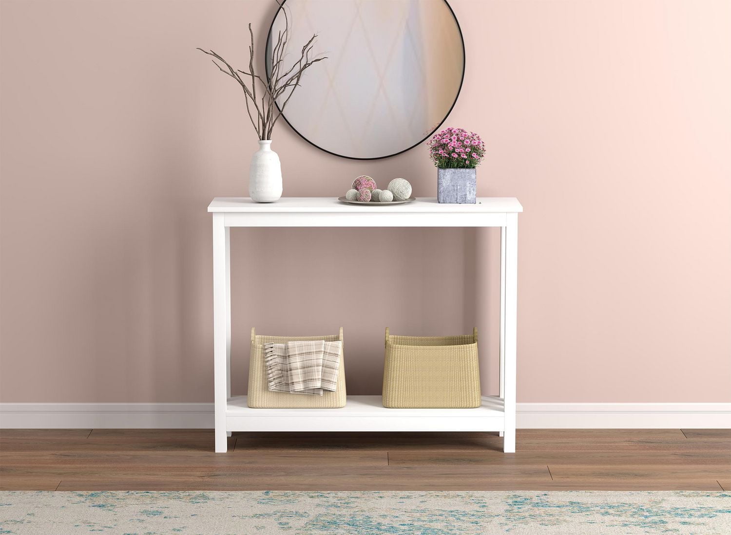 Safdie & Co. Entryway Console Sofa Couch Accent Table 39in L White with 1 Shelf for Living Room