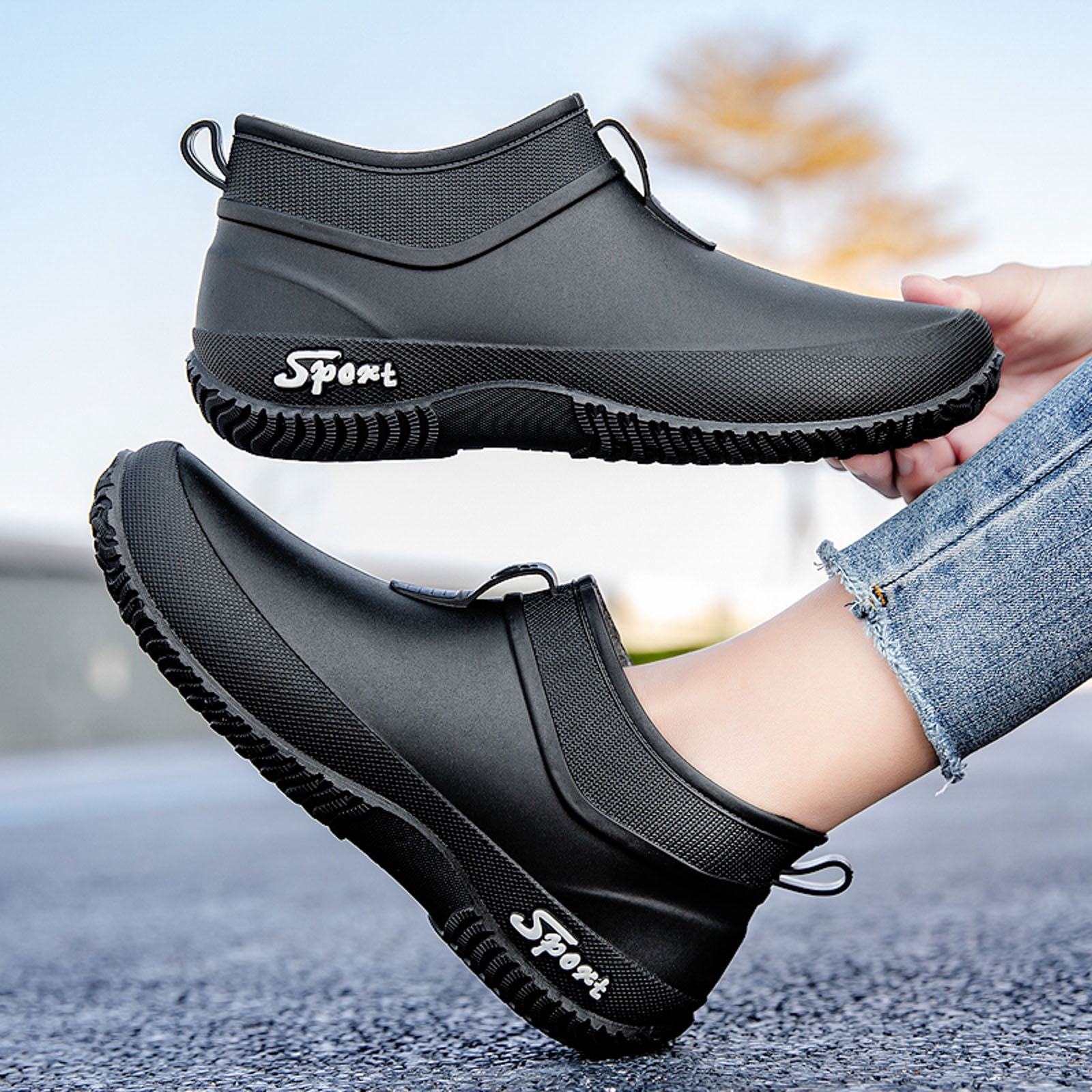 Chenyee Slip On Rubber Rain Boots for Women Non Slip Water-proof Garden Shoes Short Ankle Booties