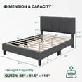 thumbnail image 2 of Novilla Queen Size Platform Bed Frame with Linen Fabric Adjustable Upholstered Headboard, No Box Spring Needed, Dark Gray, 2 of 7