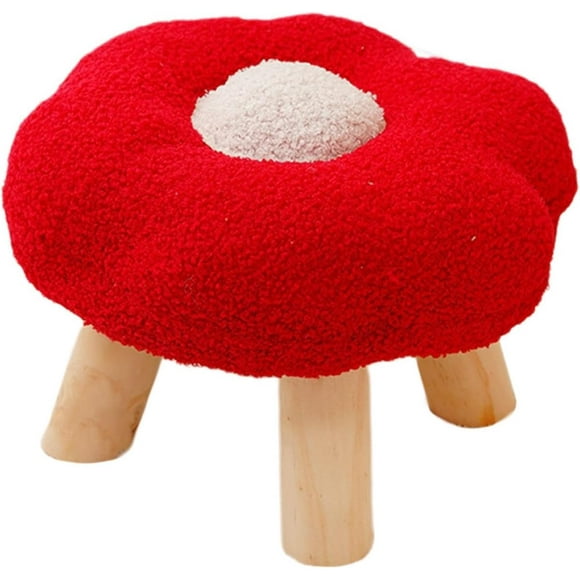 Small Foot Stool ,Sofa Footstool, Multipurpose Comfortable Flower Shape Cartoon Ottoman ,for Bedroom Playroom Bedside Porch , Red