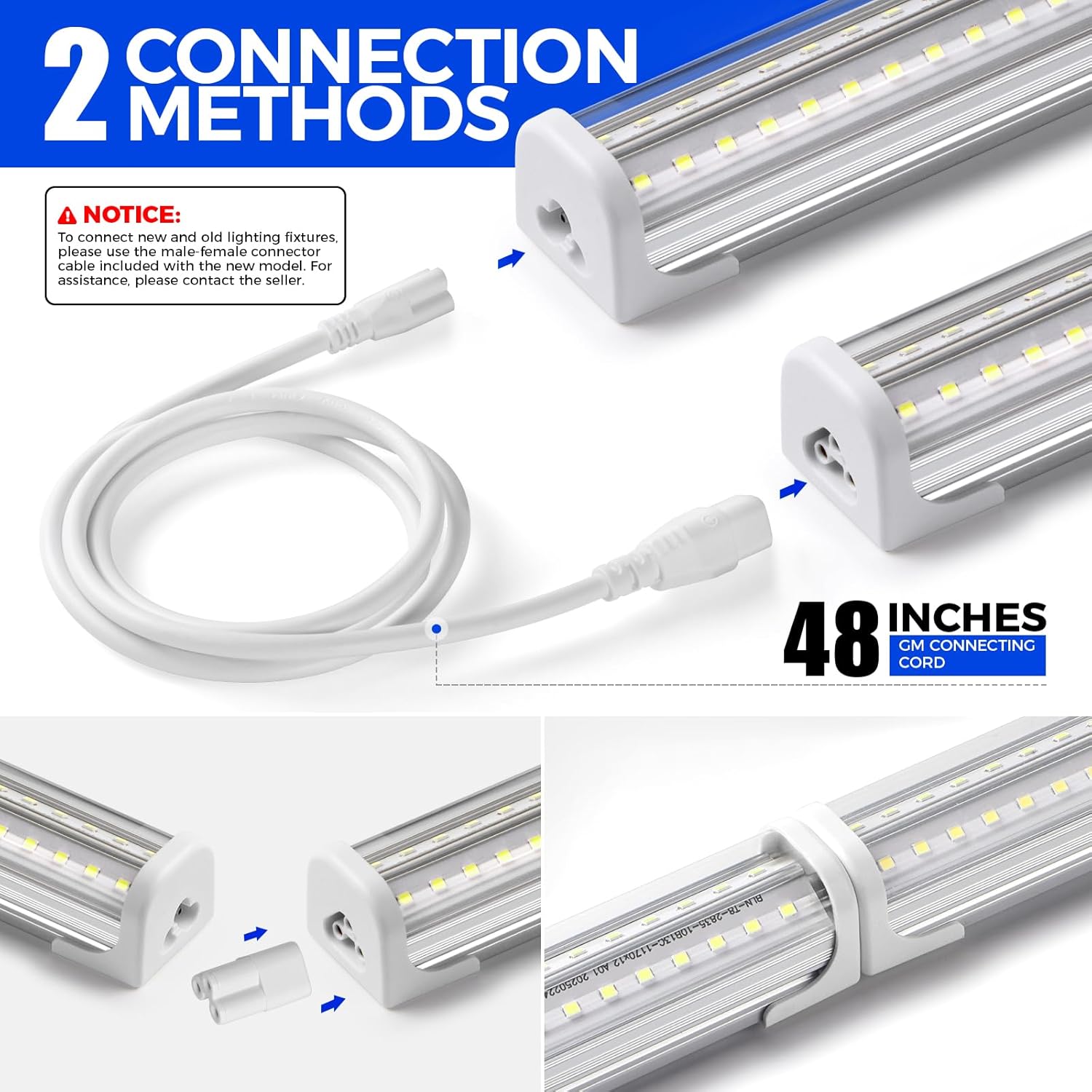 Barrina 2-Pack T8 LED Shop Lights 4FT 50W 7000LM 6500K ‎Super Bright White Clear Cover Ceiling V-Shape Shop Light Fixture Garage Warehouse Basement Workshop ETL Listed