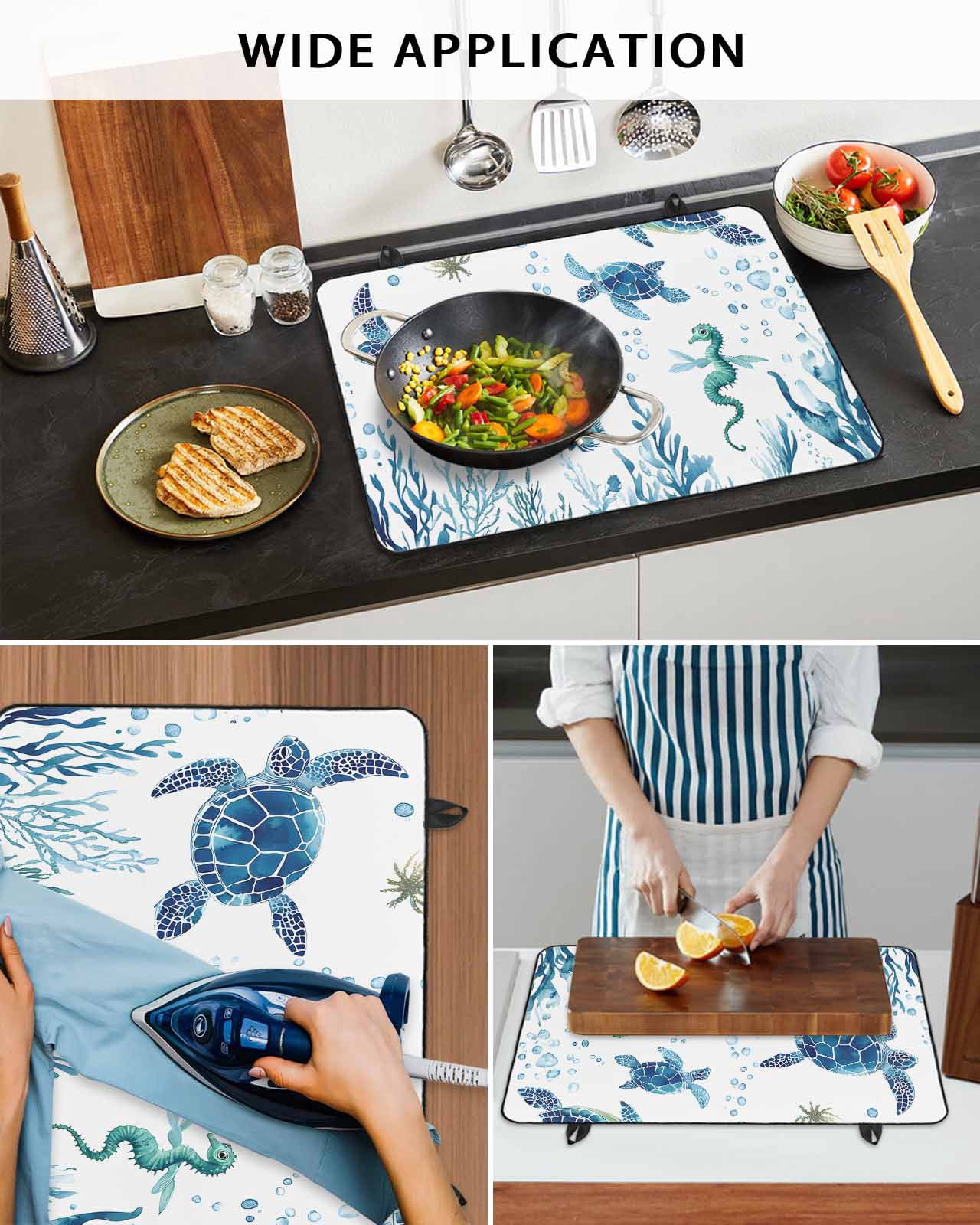 nqOlkjepod Large Induction Cooktop Protector Mat 36"x21", Blue Green Sea Turtle Stove Top Covers for Electric Stove, Summer Ocean Coral Fish Seahorse Stove Burner Cover Mats, Glass Top Stove Cover