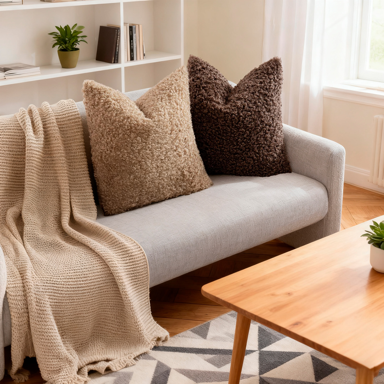 Sanmadrola Decorative Throw Pillow Covers 18" x 18" Set of 2, Teddy Fur Couch Plliowcase Cushion Cover Modern Farmhouse Home Decor, Dark Brown
