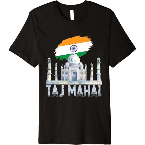 t-shirt Taj Mahal and India Flag with Temple from Agra in Asia Premium T-ShirtMen and women can wear, black T-shirts, gifts. Age: M,L,XL 2XL, 3XL, 4XL