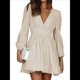 thumbnail image 1 of Vestido Mini de Larga con Escote en V Profundo para Mujer, Corte A, Cintura Alta, Informal, Fluido, Ideal para Invitadas A Cócteles y Bodas Albaricoque M, 1 of 8