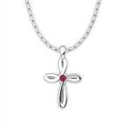 LOGOS TRADING POST July Ruby Birthstone Swirl Cross Sterling Silver Necklace - With 18" Sterling Silver Chain