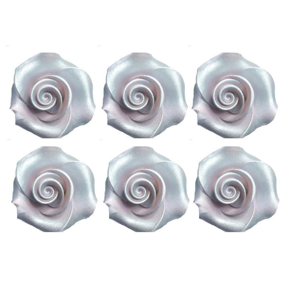 Sprinkle Deco Small Silver Ready to Use Hand-Crafted Premium Royal Icing Contoured Cupcake Topper Cake Decoration Roses 6ct