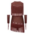 thumbnail image 6 of Aiihoo Kids Girls Tassel Jazz Dance Outfits Fringe Sequin Tops Skirt with Built-in Shorts And Oversleeves Western Cowgirl Wear Brown 14, 6 of 7