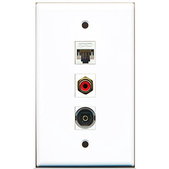 RiteAV - 1 Port RCA Red and 1 Port Toslink and 1 Port Cat5e Ethernet White Wall Plate