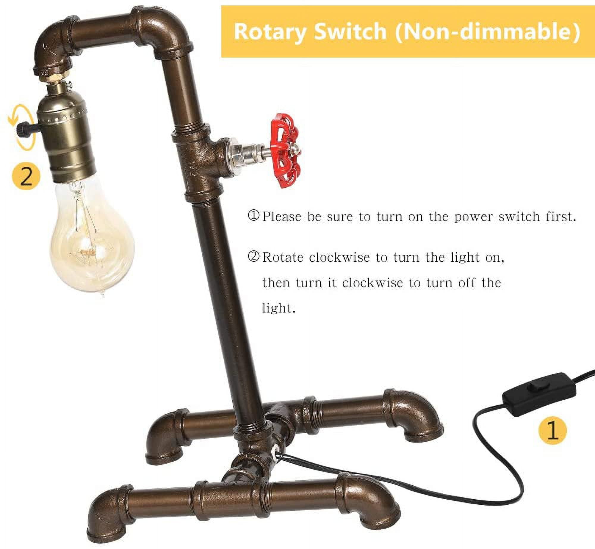 Retro Table Lamp, Industrial Steam Punk Lamp, Loft Style Rustic Bronze Metal Lighting, Pipe Desk Lamp