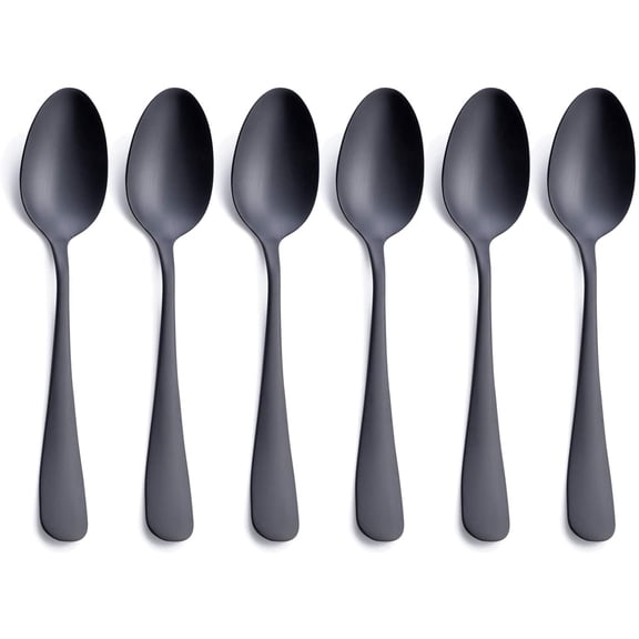 Matte Black Dessert Spoon, Stainless Steel Satin Finish 6.8-inch Teaspoon Coffee Spoon Set, Service for 6, Dishwasher Safe 6-Piece Dessert Spoon