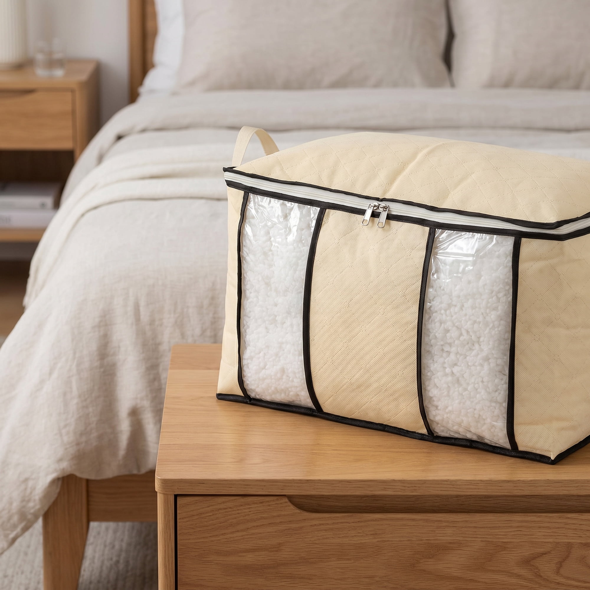 Unique Bargains Dustproof Moving Sack Side Handle Quilt Storage Bag Beige 23.6" x 15.7" x 13.8"