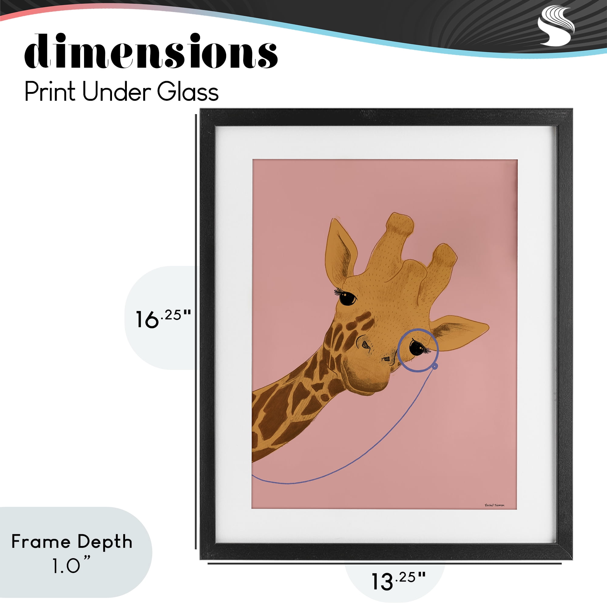 Stupell Industries Playful Giraffe with Monocle Black Framed Print Under Glass, design by Rachel Nieman