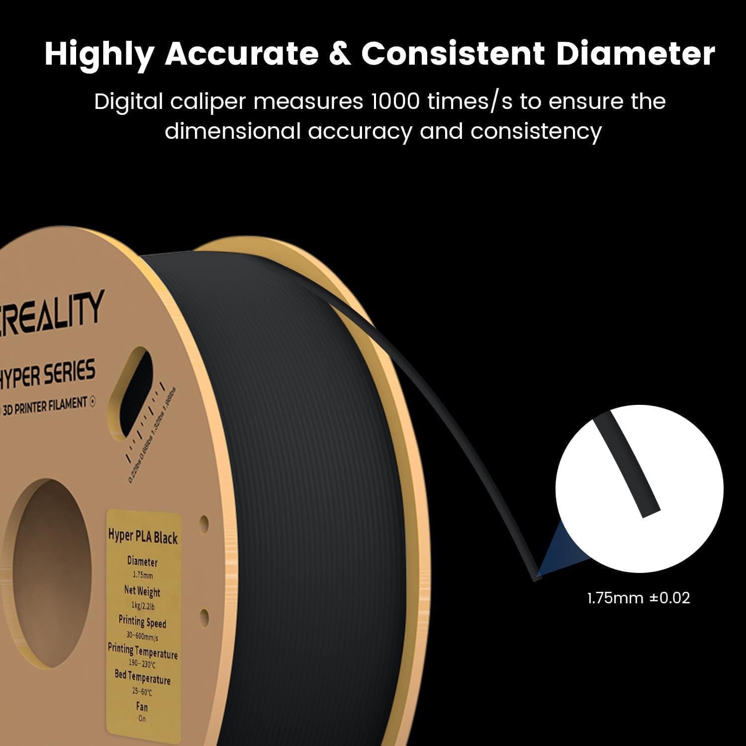 Creality Hyper PLA 3D Printer Filament 600mm/s High-Speed +/-0.03mm For Creality K1 Max Ender-5 S1 Anycubic Prusa Bambu Black 12 Unit per pack