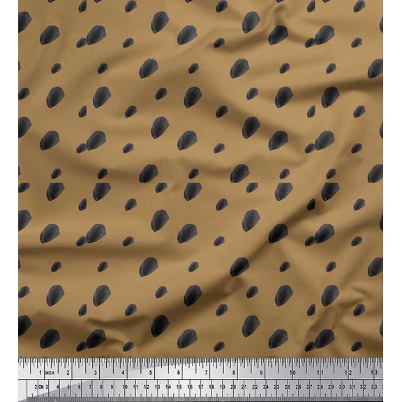 Soimoi Brown Rayon Crepe Fabric Brush Stroke & Dots Abstract Print Fabric by the Yard 46 Inch Wide