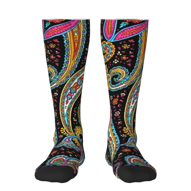 Fotbe Watercolor Romantic Paisley Calcetas Divertidas Estampadas para Hombre y Mujer, Calcetas de Algodón hasta la Rodilla para Caminar, Correr, Enfermería y Embarazo