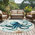 thumbnail image 5 of Teal Octopus Coastal Round Rugs 5ft, Summer Beach Vintage Nautical Non Slip Washable Rug Runner, Low Pile Indoor Floor Carpet Mat Bathroom Rugs for Living Room, Bedroom, Kids Room, 5 of 9