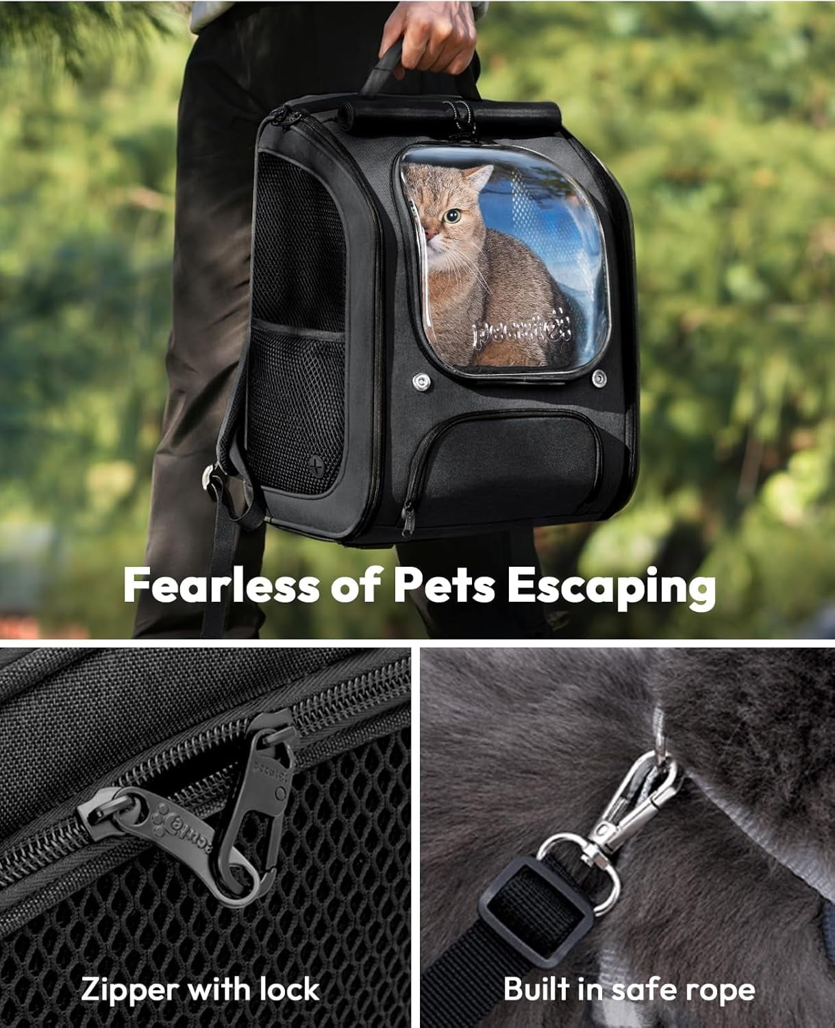 Cat Backpack Carrier, Large Space Cat Bubble Backpack, Breathable Cat Carrier, Shaded Dog Backpack Carrier, Ergonomic 3D Design for Travel, Hiking, Walk, Suitable for Shopping, Car, Vet, Gray