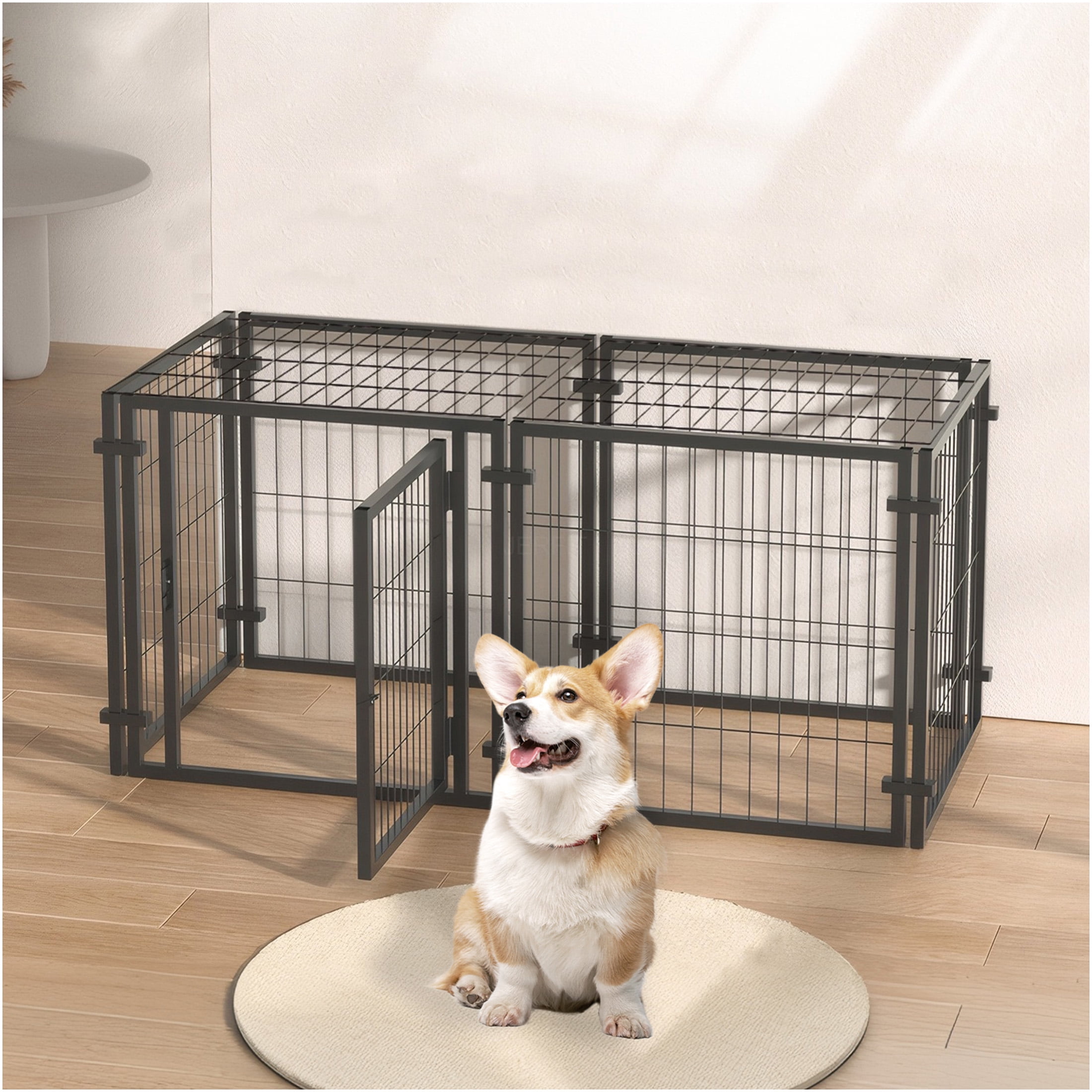 JERFIT 47.2 Inch Heavy Duty Metal Dog Crate & Playpen, Indoor Outdoor Pet Kennel with Lockable Door, for Small Medium Large Dogs, Black