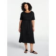 thumbnail image 3 of Time and Tru Women's Cotton Tie Front Midi Dress with Short Sleeves, Sizes XS-XXXL, 3 of 5