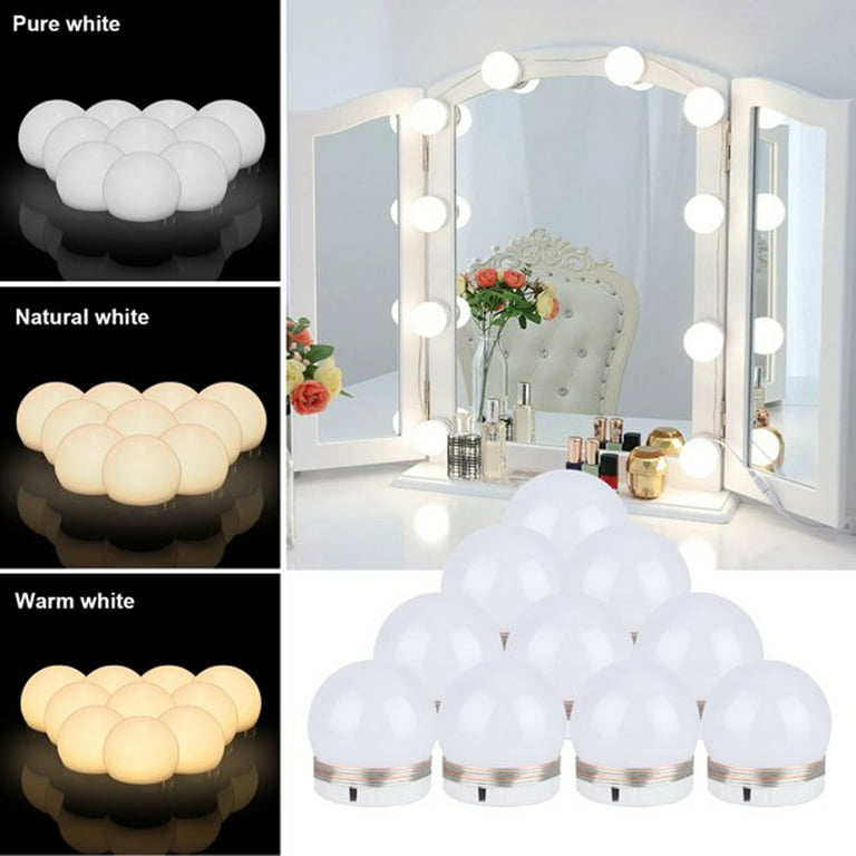 LED Vanity Lights For Mirror, Hollywood Style Vanity Lights With 10  Dimmable Bulbs, USB Cable, Mirror Lights Stick on for Makeup Table Dressing  Room Mirror 