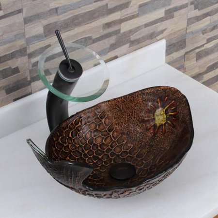 Elite Atlantic Whale F22t Pattern Tempered Glass Bathroom Vessel