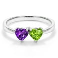 thumbnail image 3 of Gem Stone King 0.92 Cttw Heart Shape Purple Amethyst and Green Peridot Ring for Women | 925 Sterling Silver | 2-Stone Wedding Engagement Anniversary Promise Ring for Women | Size 5-9 | Size 7, 3 of 5