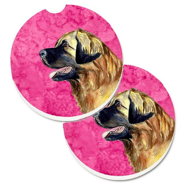 CoolCookware Pink Leonberger Set of 2 -Piece Absorbant Sandstone Car Coaster