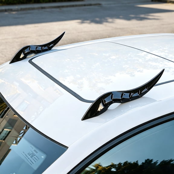 AuroraX Car Roof Devil Horns Decoration Carbon Fiber Devil Horns Decal Universal Airflow Glossy 2 Pack Weatherproof Automotive Styling Accents Black