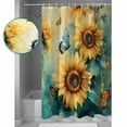 thumbnail image 4 of Sunflower Butterfly Shower Curtain, 60" x 72", Watercolor Green Yellow Painting Pastoral Nature Waterproof Bathroom Curtain Washable Shower Curtain Set with 12 Hooks, 4 of 6