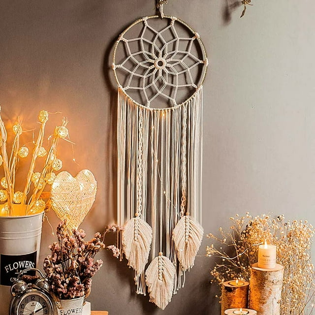 Catch Dream Atrapasueños Gigante de Macramé con Plumas Tejidas para Colgar en la Pared, Hecho a Mano, Bohemio, decoración de Interiores, Regalo, 80 x 25 cm Sincero Electrónica