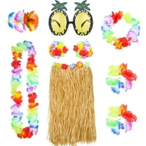 8 Pieces 23.6 Inch Hawaiian Hula Skirt Costume Set Necklace Garland Bracelet Bikini Top for Women Tropical Luau Party Decoration