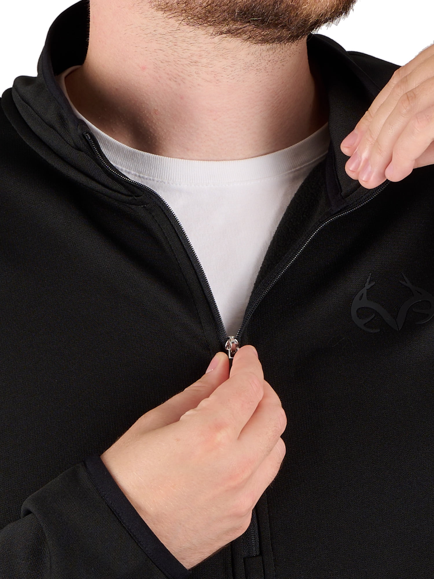 Realtree Men's Fleece Quarter Zip Pullover Sweatshirt in Black, Sizes S-2XL