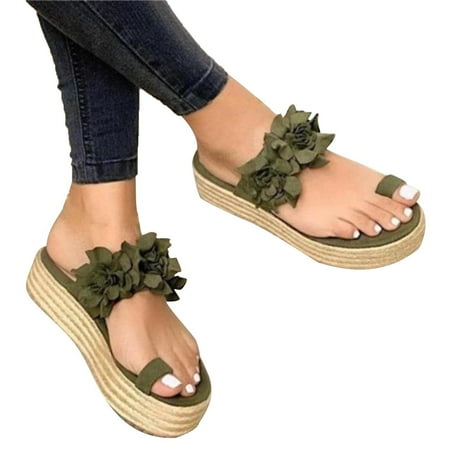 

Boho Slide Sandals for Women Girls Dressy Low Wedge Thong Sandals Casual Toe Ring Flat Sandals Cute Summer Bohemian Travel Flip Flop Sandal Shoes