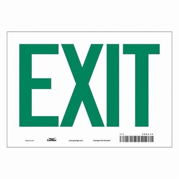 Condor Exit Sign, Vinyl, 10" W, 7" H, Exit, White 480L15