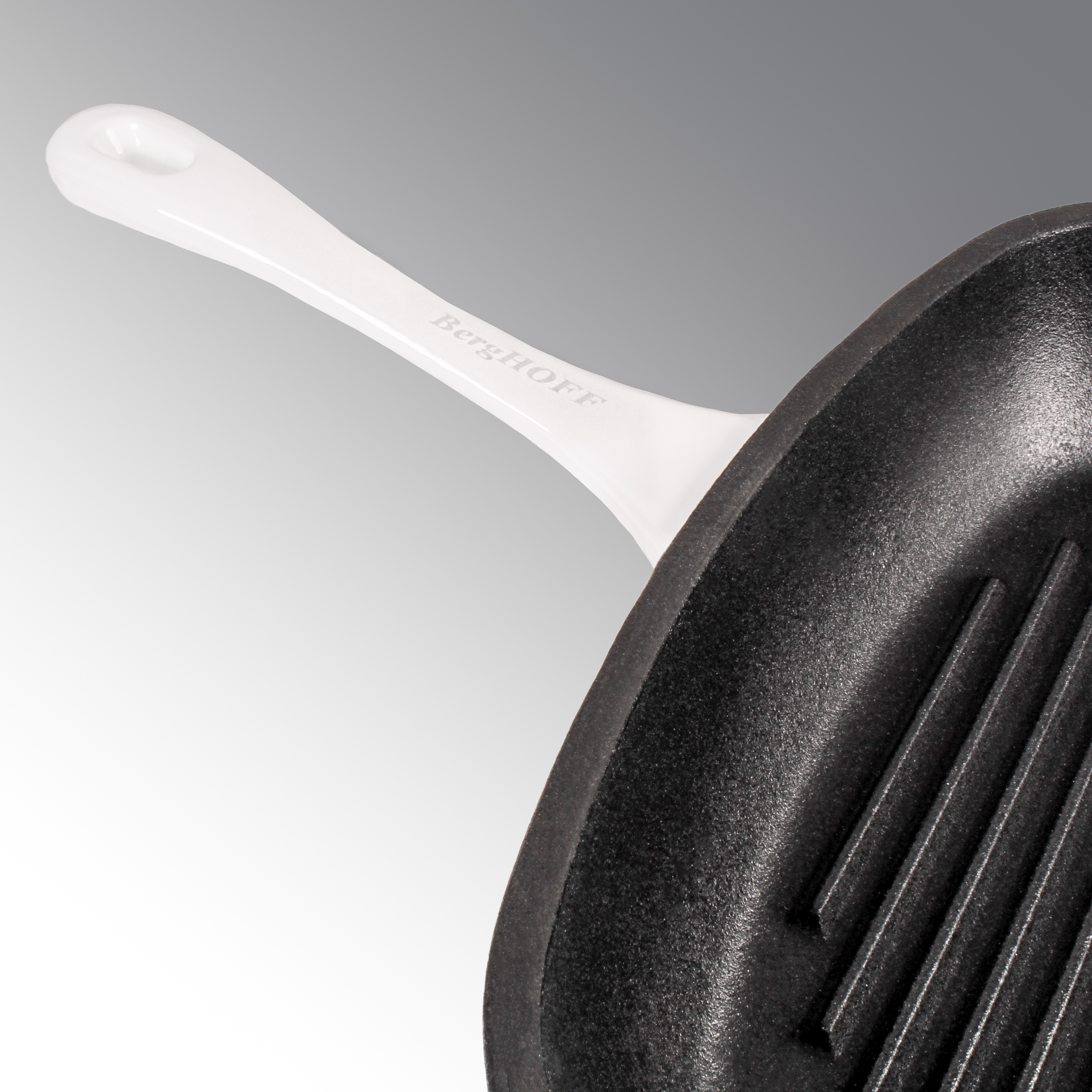 BergHOFF Neo 2pc Cast Iron 11" Grill Pan with Slotted Steak Press, White
