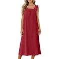 thumbnail image 2 of Womens Sundresses Sleeveless Travel Vacation Sundress Ladies' Casual Lace Neck Nightgown Solid Color Dress Red M, 2 of 8