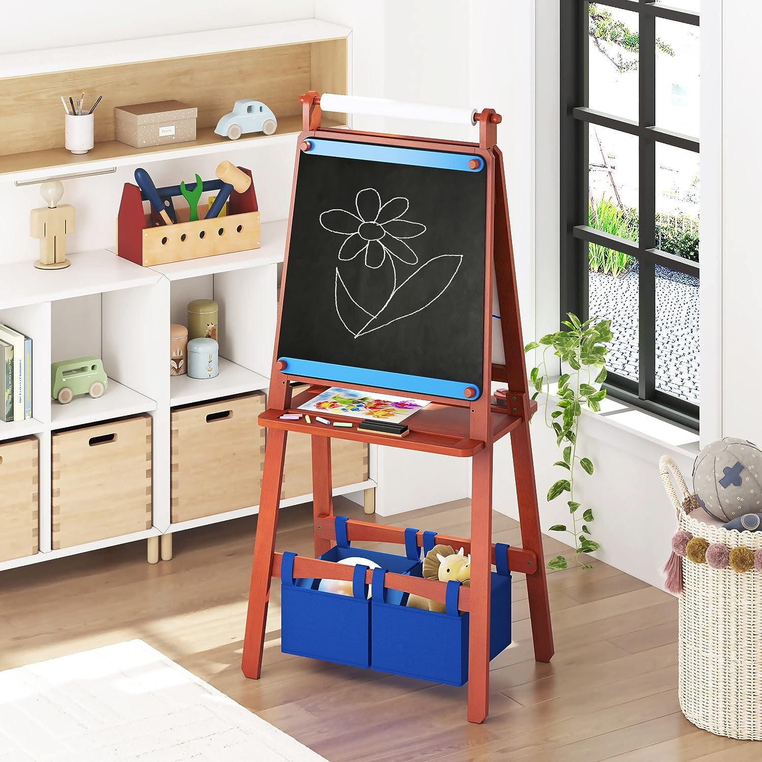 UTEX Wooden Kids Easel with Paper Roll and Storage, Art Easel for Kids with  Magnetic Whiteboard and Chalkboard, Gift for Kids Ages 4-12