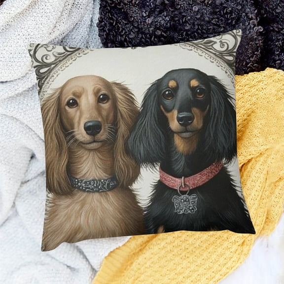 ZFLMY Custom Pet Pillow Covers Funny Two Long Haired Dachshunds Throw Pilowcase Personalized Dog Pillow Case Pet Memorial Gift Pet Portrait Cushion Cover Gift for Dog Mom 18x18in
