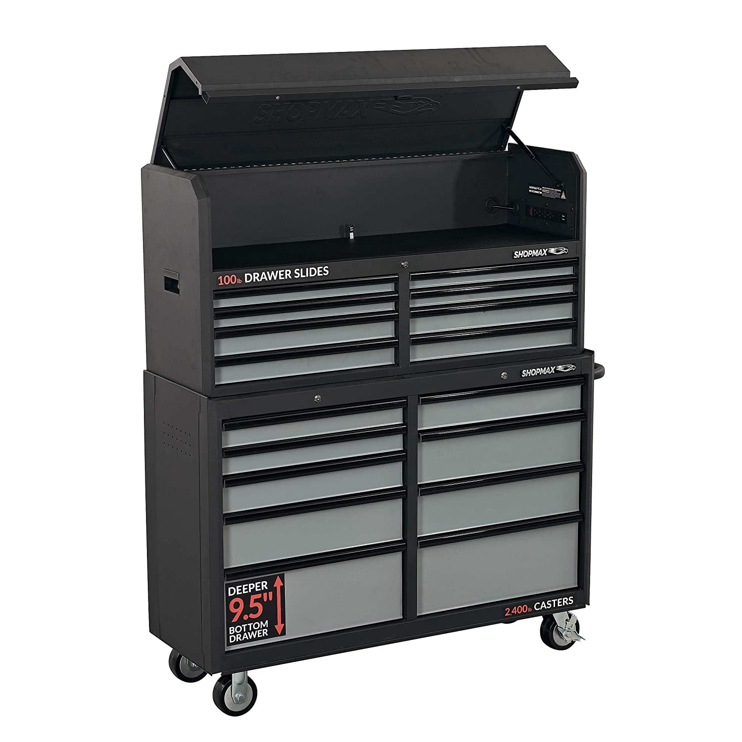 SHOPMAX, 2500 lb, 18.11" 17-Drawer Tool Chest and Rolling Cabinet Black