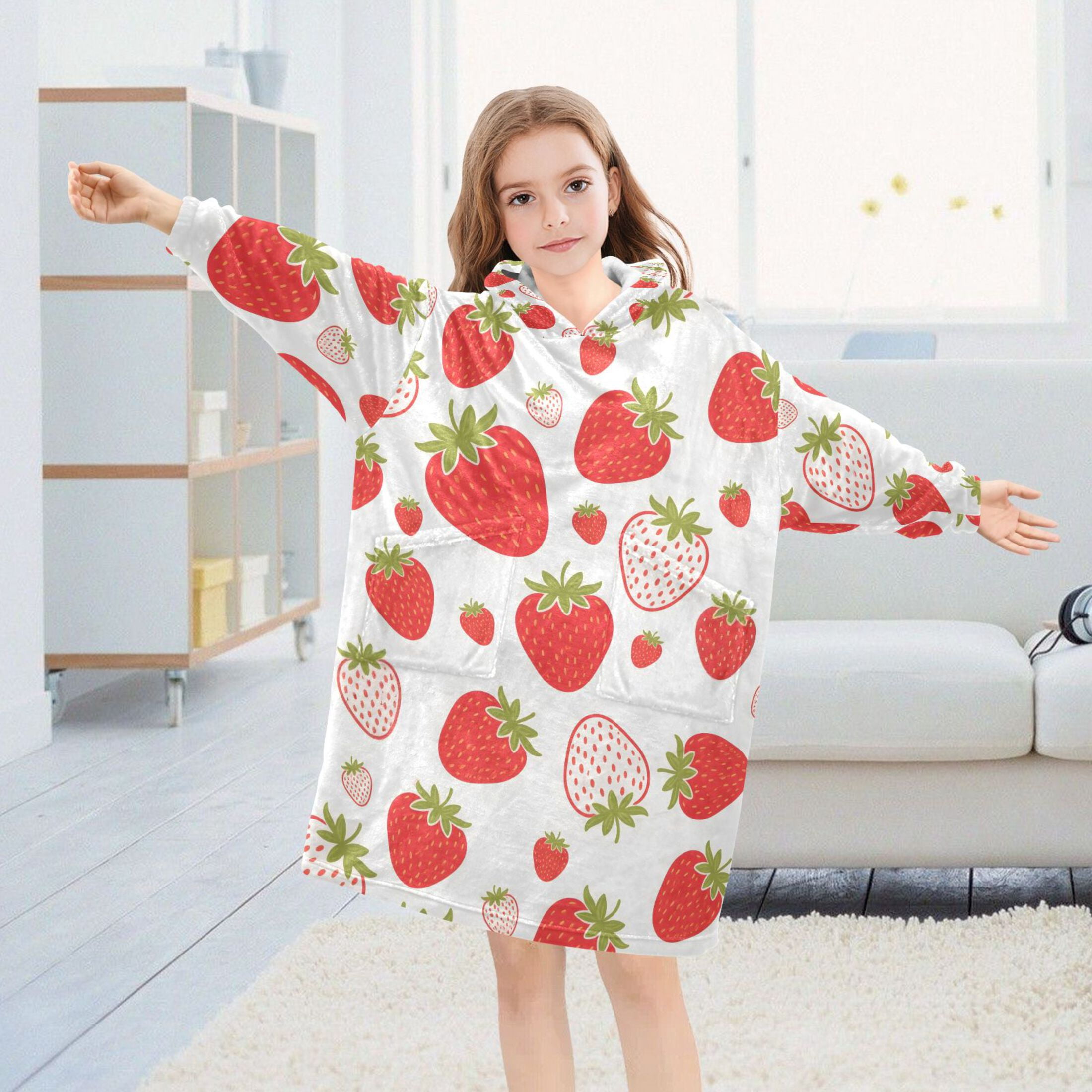 joogoo Wearable Blanket Hoodie for Strawberry Red Oversized Sherpa Hooded 3-14 YR M