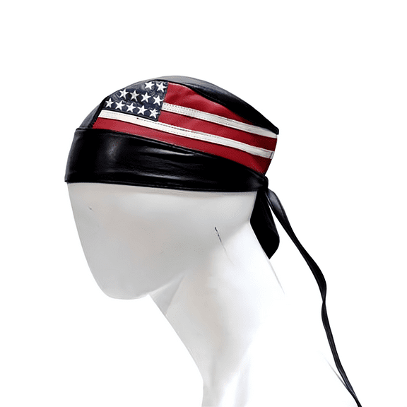 Dream Apparel Black Cycling Bandana Doo Rags Adjustable Skull Cap Motorcycle Biker Leather Cap American Flag