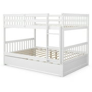 Gymax Full over Full Bunk Bed Platform Wood Bed Captain's Bed w/ Trundle & Ladder Rail