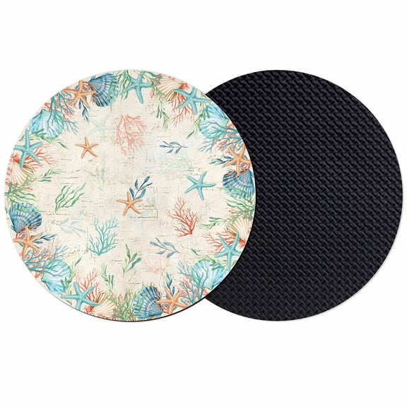 Nautical Coastal Coasters Set of 2, Absorbent Coasters for Drinks, Vintage Beach Coral Ocean Starfish Sea Shell Coaster for Desk Coffee Table Protection, Home Decor House Warming Gifts 4"