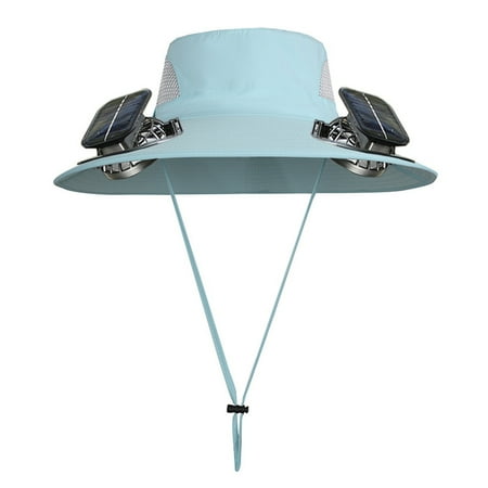 Leadrop Men Fisherman Hat with Solar Fan Wide Brim Sun Hat Windproof Design Fishing Camping Hiking Solar Powered Fan Hat with 2 Fans