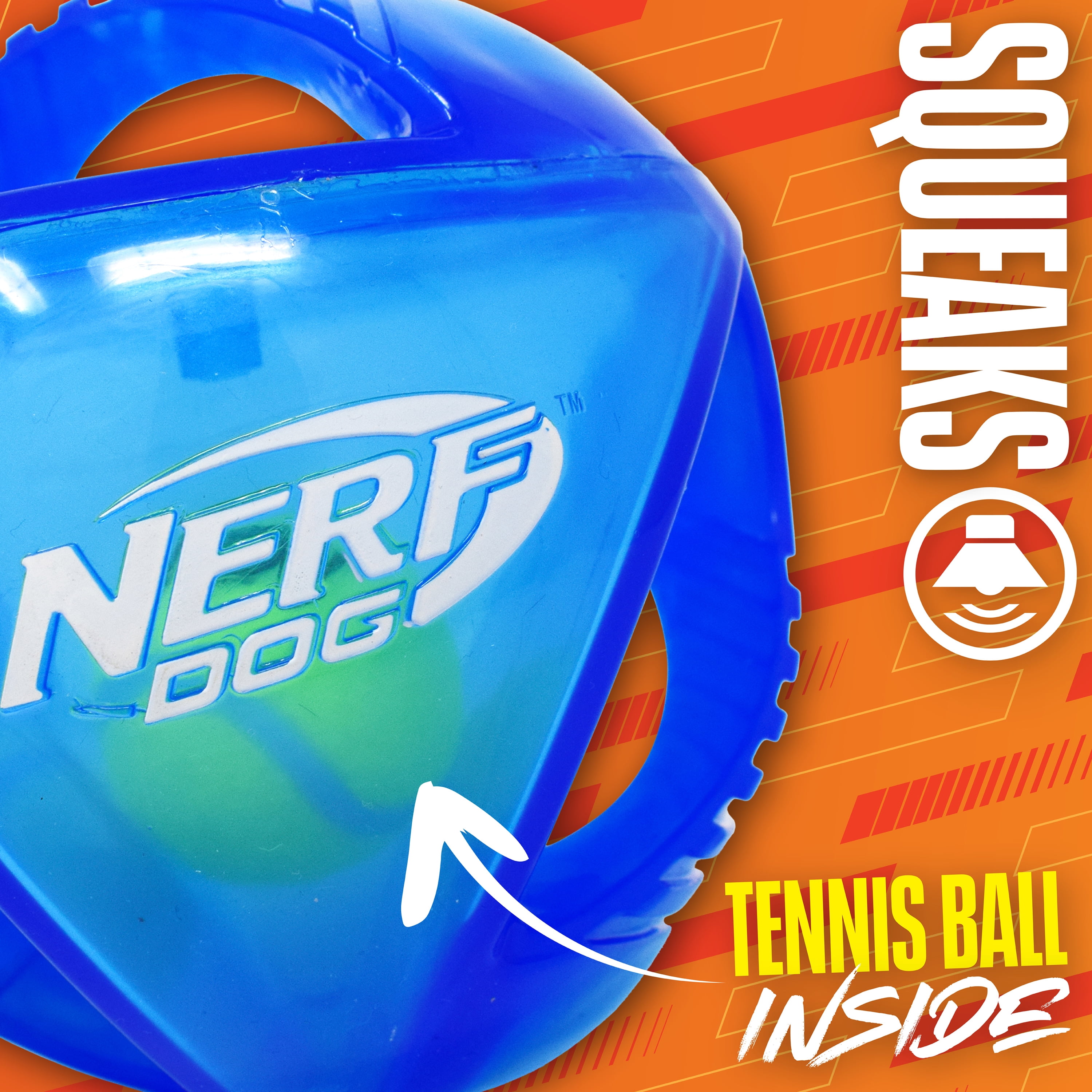 Nerf Dog Rubber Rumble Ball Squeak Fetch Dog Toy, Blue, 5.5 inch