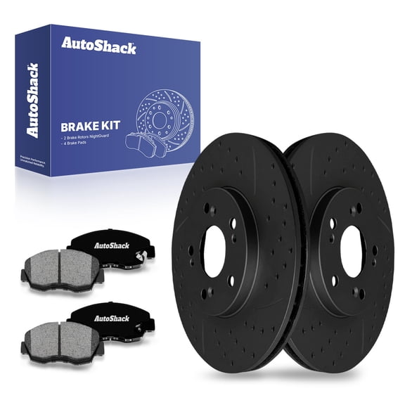 AutoShack Front Drilled & Slotted Brake Rotors Premium Ceramic Brake Pads | Replacement for 2006-2009 Honda Accord 2009-2010 Acura TSX 2.4L V6 FWD | Black E-Coated | 6-PC Brake Kit | NightGuard