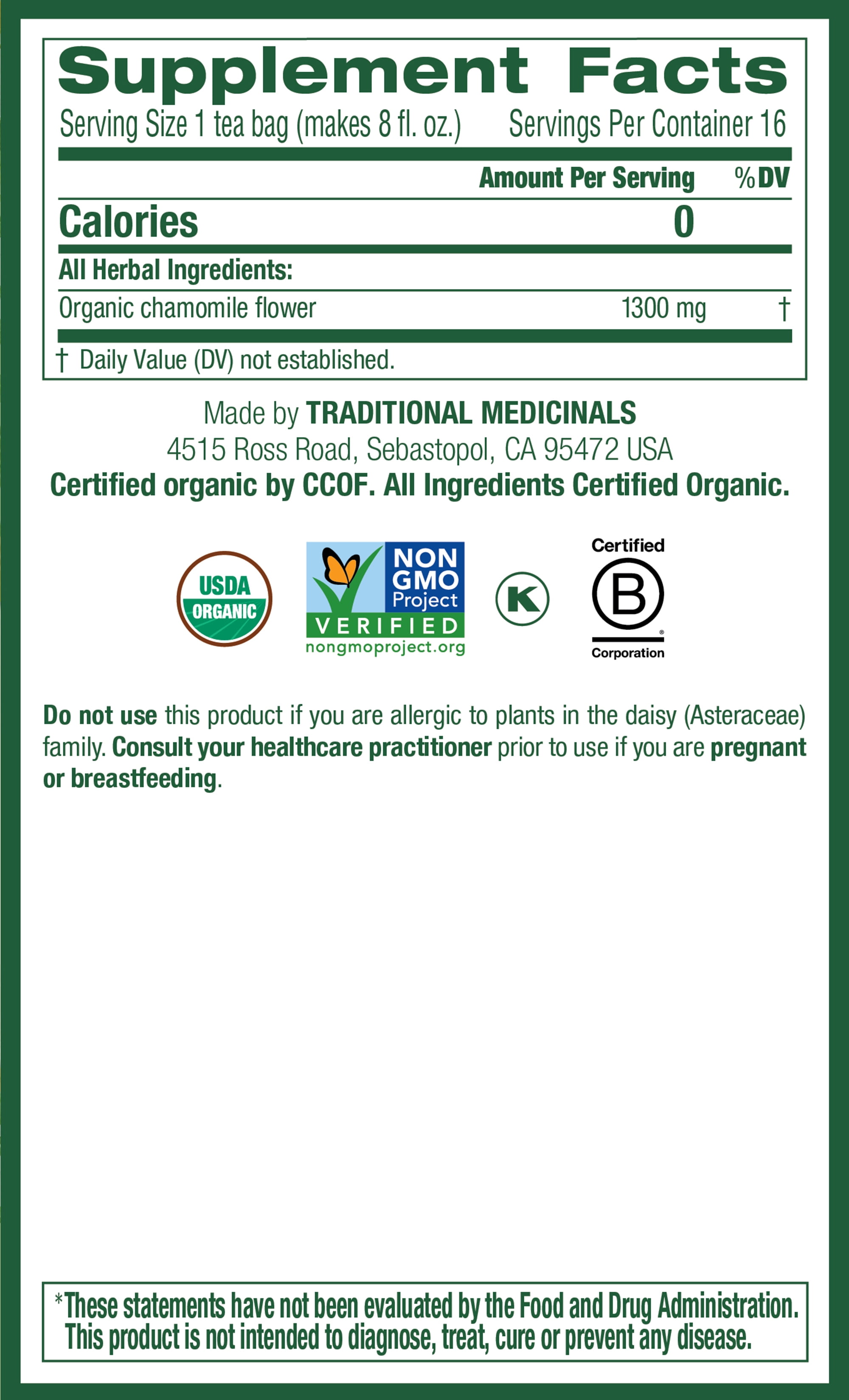 (4 pack) Traditional Medicinal Chamomile, Herbal Tea Bags, 16 Count